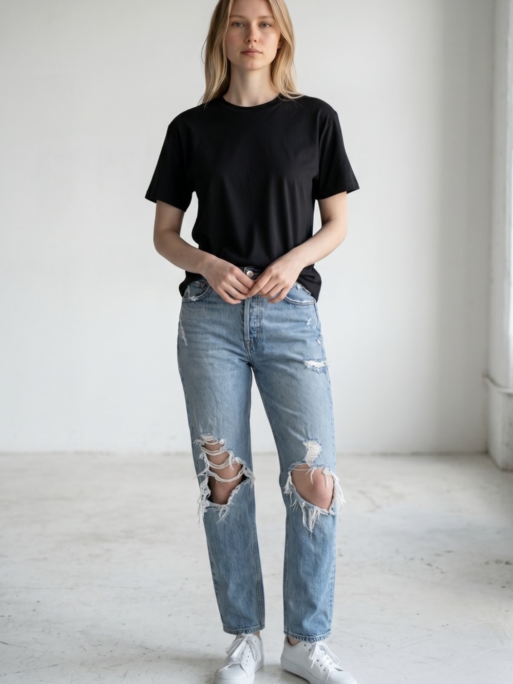 AGOLDE Women's Straight-Leg Ripped Jeans - Light Blue
